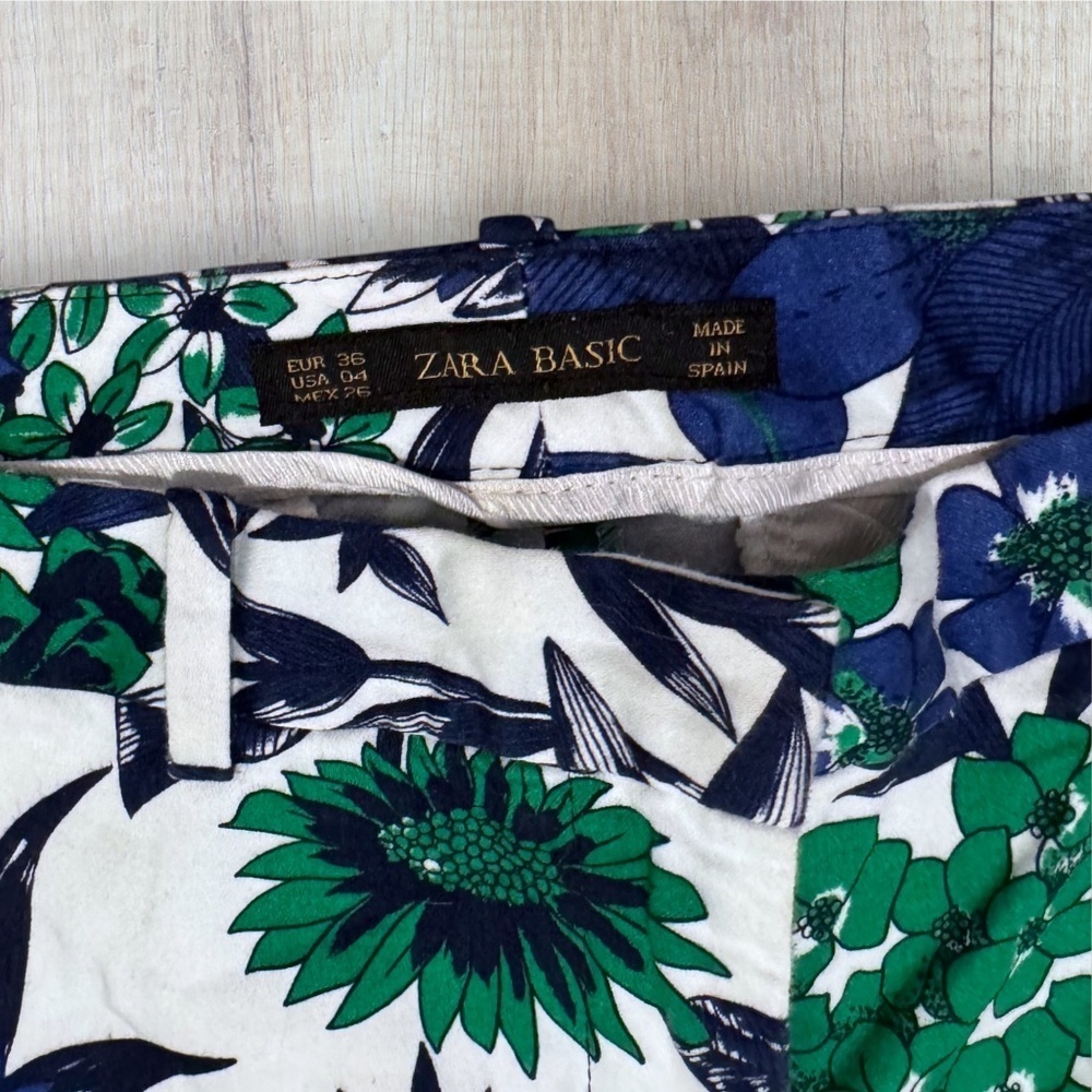 ZARA BASIC Floral Print lightweight Cotton twill Pants/Trousers Size 4 - Picture 4 of 6